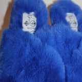 Lexi Fluffy Faux Fur Slippers in Cobalt