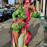 Into The Wild Satin Sleep Shorts in Neon Leopard