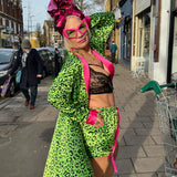 Into The Wild Satin Sleep Shorts in Neon Leopard