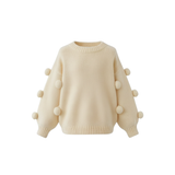 Masie Girls Pom Pom Sweater in Vanilla