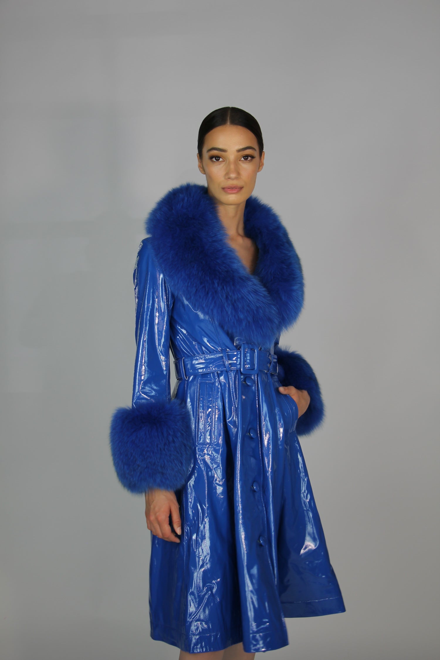 London Patent Coat in Cobalt - Mode & Affaire