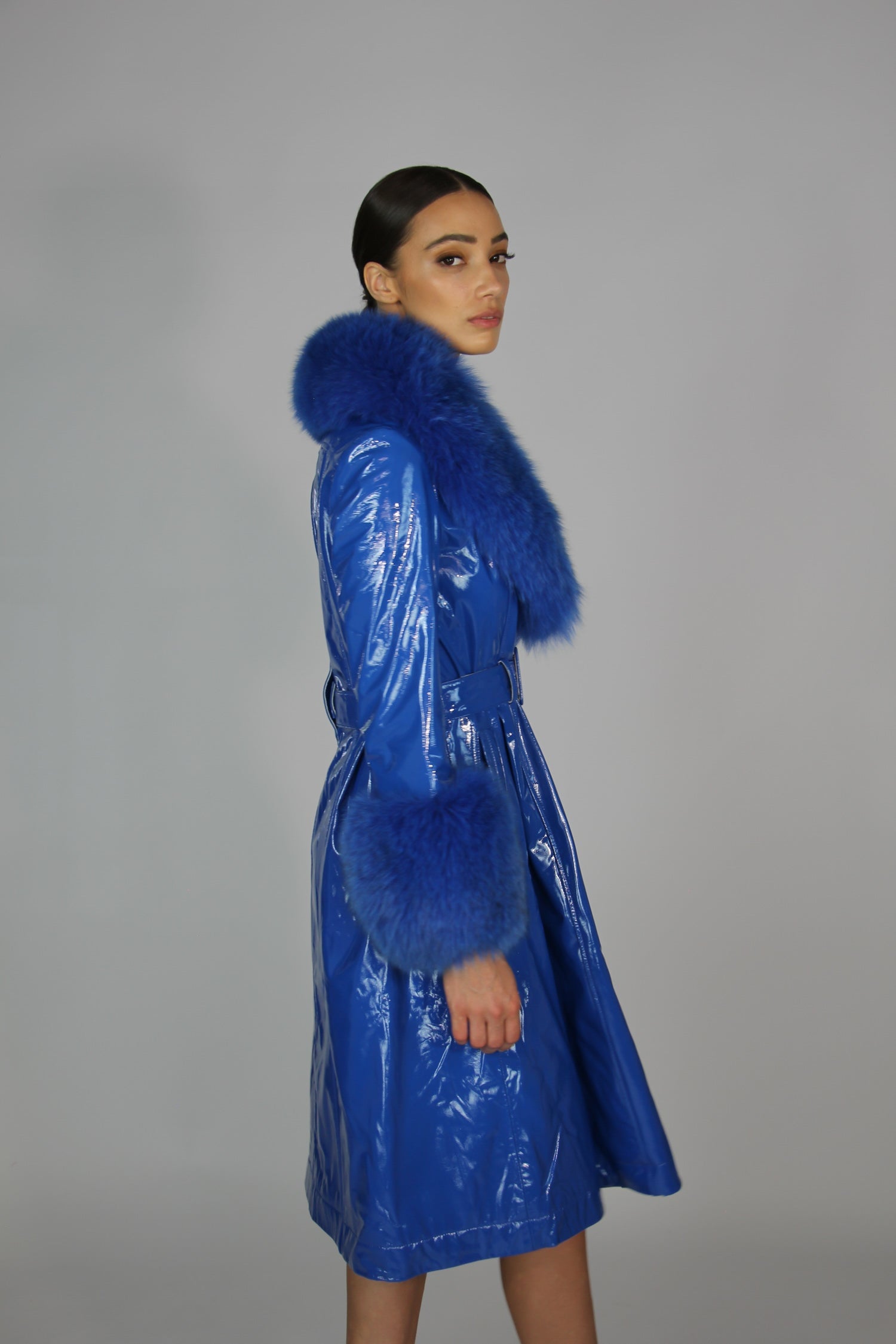 London Patent Coat in Cobalt - Mode & Affaire