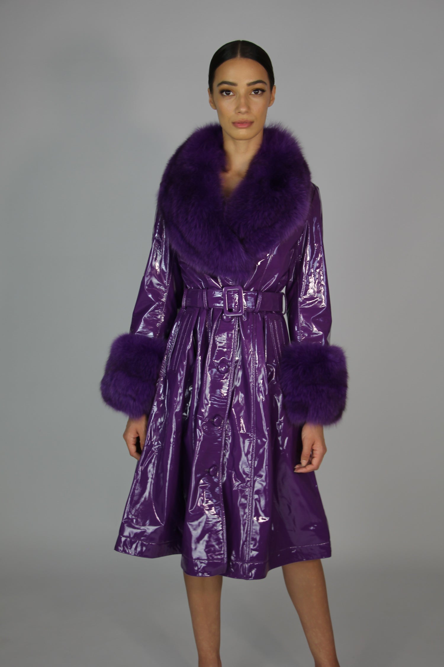 London Patent Coat in Aubergine - Mode & Affaire