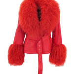 East End Leather Shearling Jacket in Ruby - Mode & Affaire