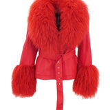 East End Leather Shearling Jacket in Ruby - Mode & Affaire