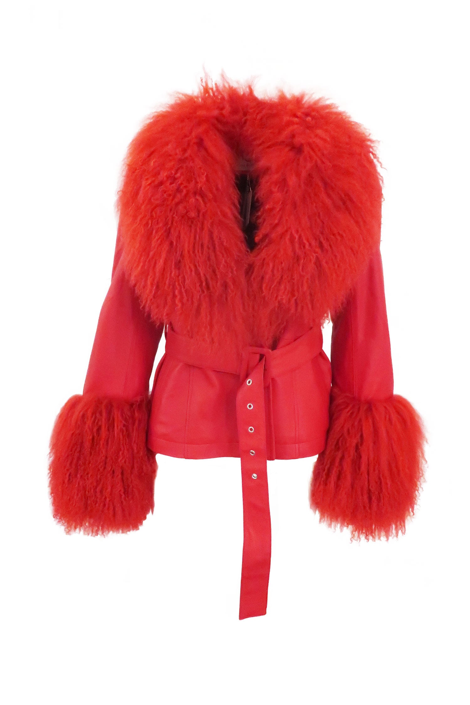 East End Leather Shearling Jacket in Ruby - Mode & Affaire