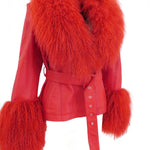 East End Leather Shearling Jacket in Ruby - Mode & Affaire