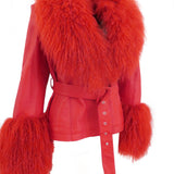 East End Leather Shearling Jacket in Ruby - Mode & Affaire