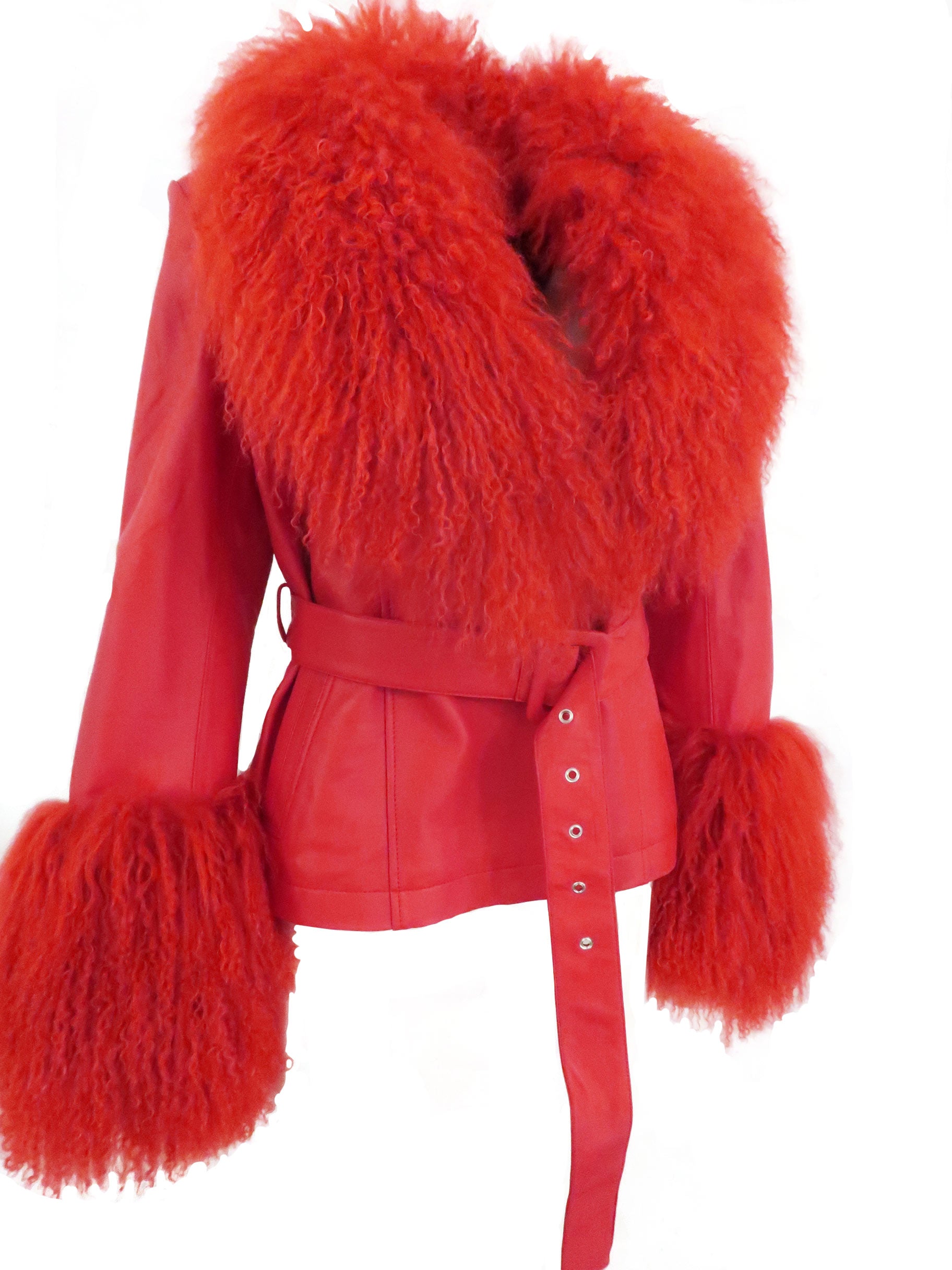 East End Leather Shearling Jacket in Ruby - Mode & Affaire