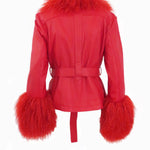 East End Leather Shearling Jacket in Ruby - Mode & Affaire