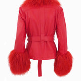 East End Leather Shearling Jacket in Ruby - Mode & Affaire