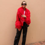 East End Leather Shearling Jacket in Ruby - Mode & Affaire