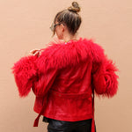 East End Leather Shearling Jacket in Ruby - Mode & Affaire