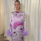 Lilac Dreams Long Sleeve Dress with Feather Cuffs - Mode & Affaire