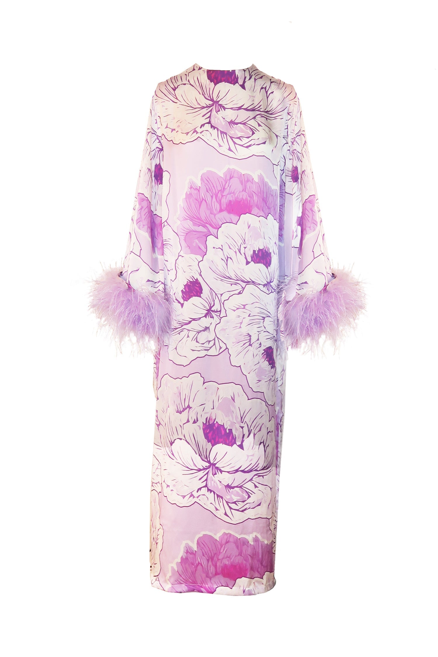 Lilac Dreams Long Sleeve Maxi Dress with Feather Cuffs - Mode & Affaire