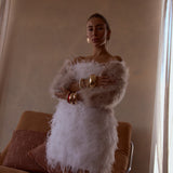'Last Dance' Strapless Feather Dress Snow
