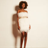 'Last Dance' Strapless Feather Dress Snow