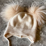 Double Pom Pom Beanie in Oatmeal - Mode & Affaire