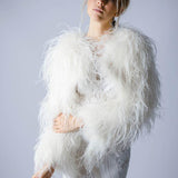Delphine Ostrich Feather Bolero Jacket in Snow - Mode & Affaire