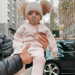 Baby Beanie Double Pom in Oatmeal - Mode & Affaire