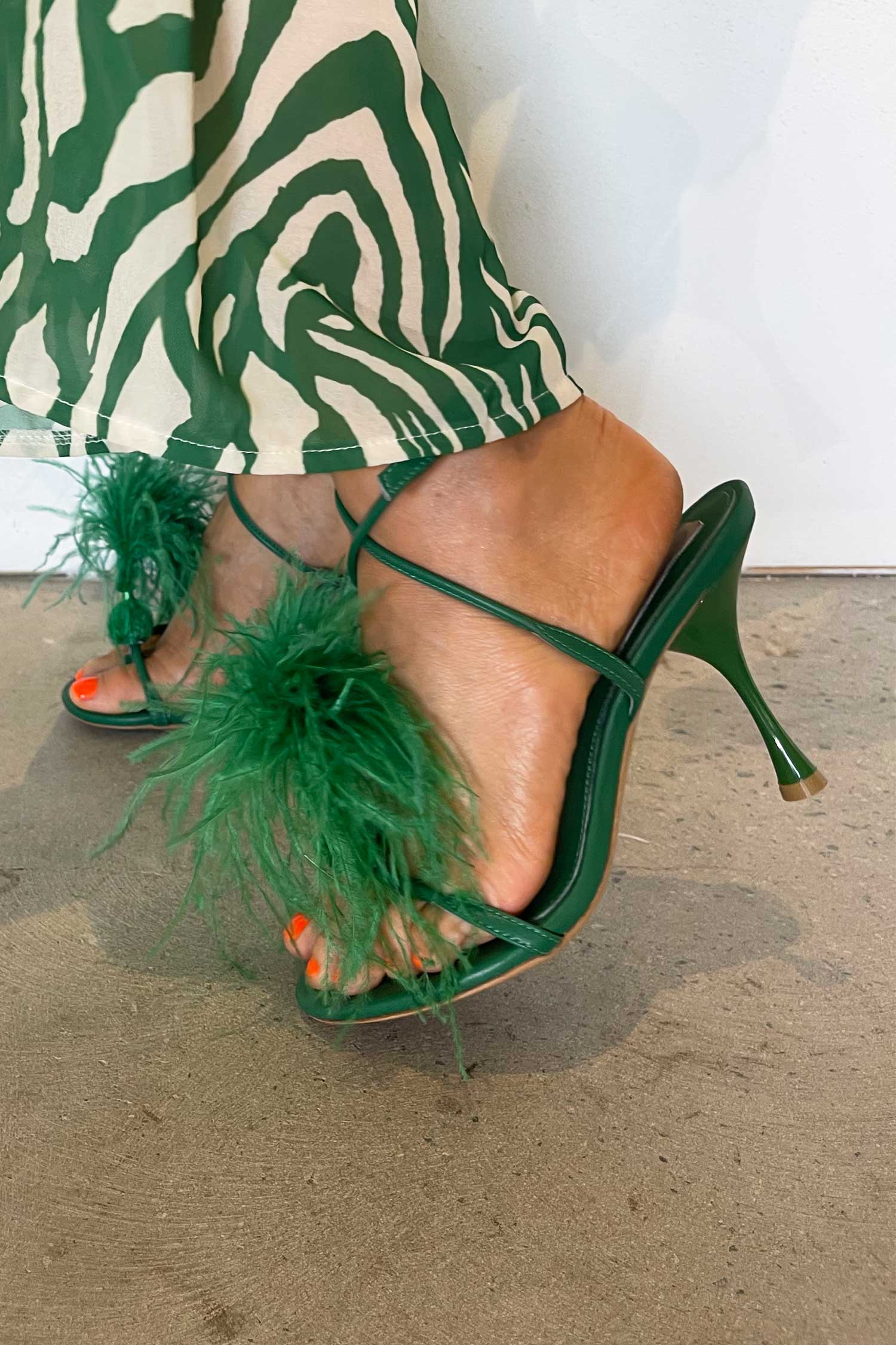 Ostrich Feather Heels in Jade - Mode & Affaire