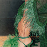 Ostrich Feather Heels in Jade - Mode & Affaire