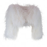 Delphine Ostrich Feather Bolero Jacket in Snow - Mode & Affaire